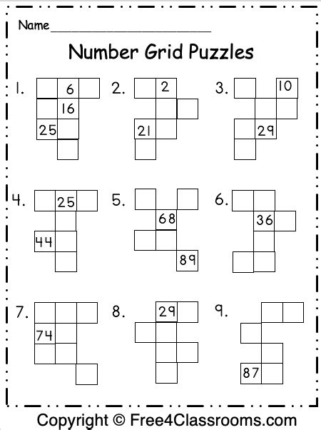Grade 1 Number Grid Puzzles Worksheets Kiddy Math Number Grid Puzzles Worksheet - Number Grid Puzzles Worksheet
