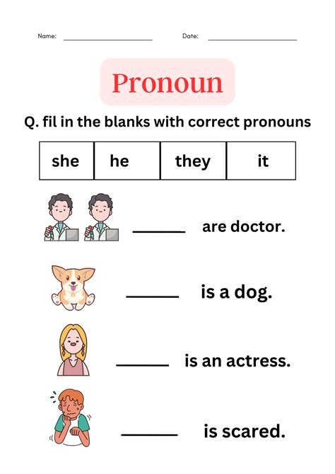 Grade 1 Pronouns Worksheets K5 Learning Subject Pronouns Worksheet 1 Answers - Subject Pronouns Worksheet 1 Answers