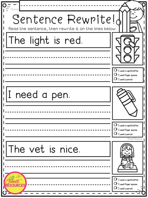 Grade 1 Sentences Worksheets K5 Learning Editing Sentences First Grade - Editing Sentences First Grade