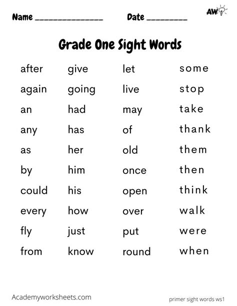 Grade 1 Sight Words Worksheets Sight Words Worksheet Grade 1 - Sight Words Worksheet Grade 1