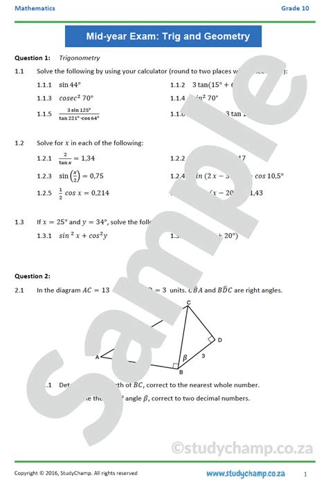 grade 10 2013 mathematics mid year examination