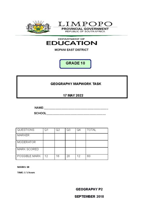Grade 10 Geography Map Work Question Paper
