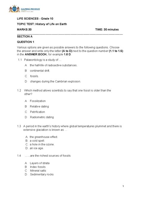 grade 10 life sciences exam scope