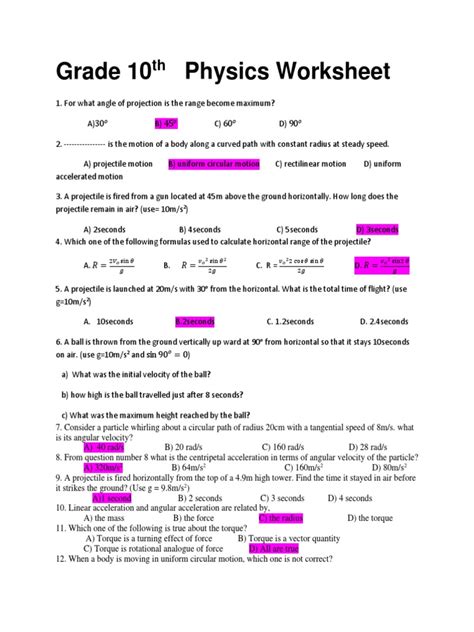 Grade 10 Science Physics Unit Test