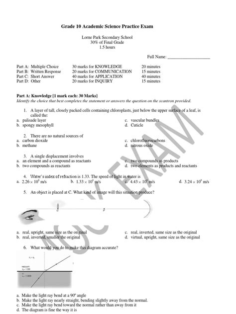 Grade 10 Science Practice Exam With Answers Maeaeh