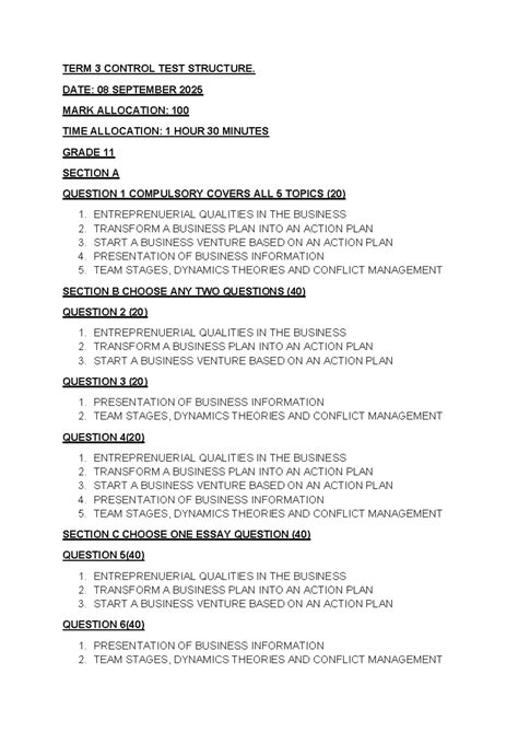Grade 11 Control Test 2014