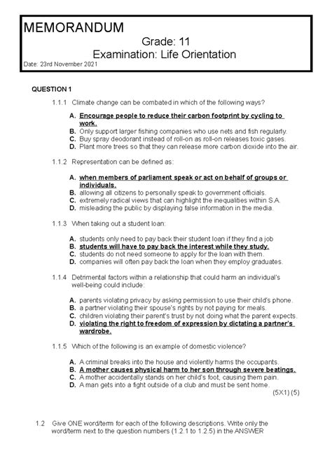 Grade 11 Final Exam Question Paper
