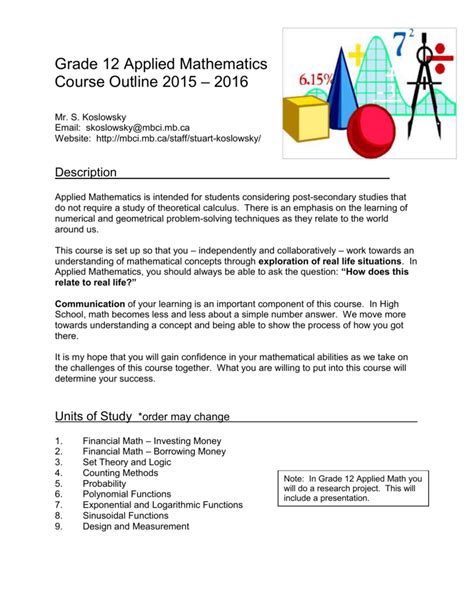 Grade 12 Applied Mathematics Course Preview Manitoba