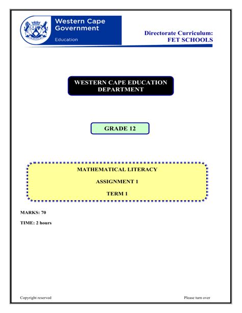 Grade 12 Assignment 2014 Mathematical Literacy Memo