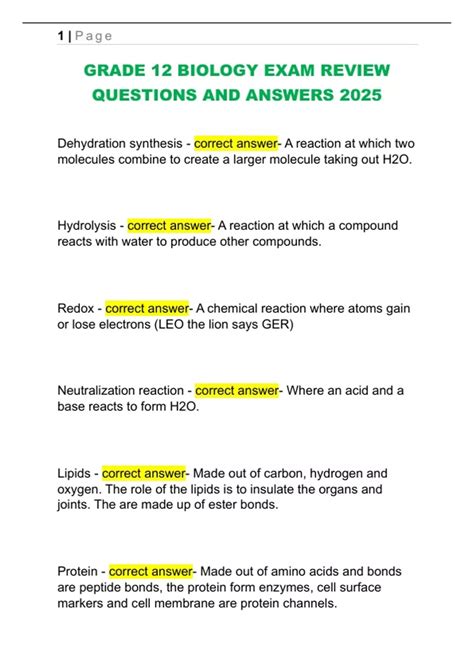 Grade 12 Biology Exam Study Notes Nelson