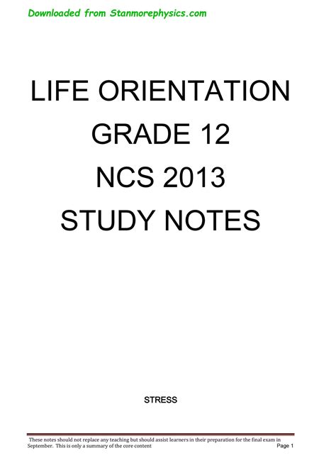 Grade 12 Life Orientation Exemplar 2012 Memorandum