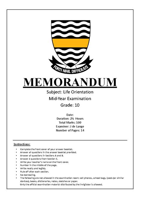 Grade 12 Life Orientation Memorandum June Exam
