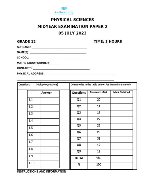 Grade 12 Midyear Exam Paper Business Study