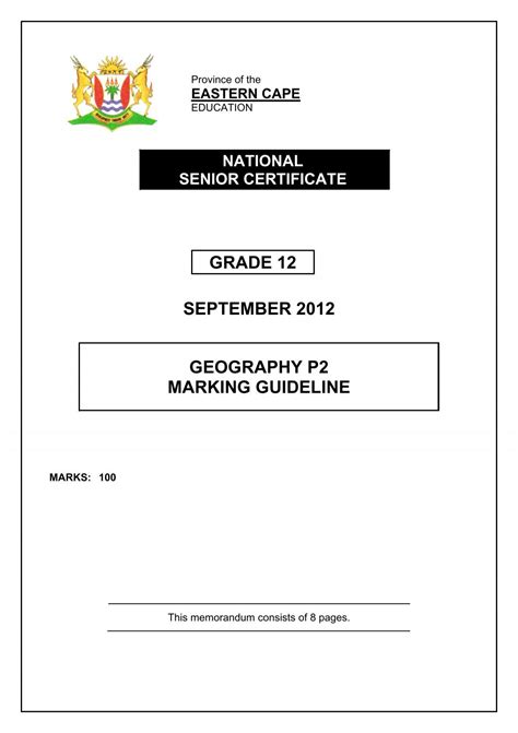 Grade 12 September 2012 Geography P1 Memorandum Primex