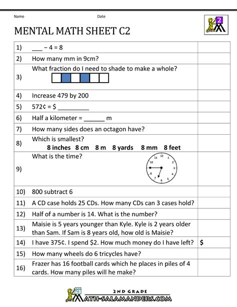 Grade 2 Mental Math Worksheets Free Worksheets Printables Mental Math Worksheets Grade 2 - Mental Math Worksheets Grade 2