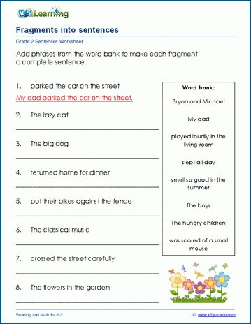 Grade 2 Sentences Worksheets K5 Learning Second Grade Sentence Worksheets - Second Grade Sentence Worksheets
