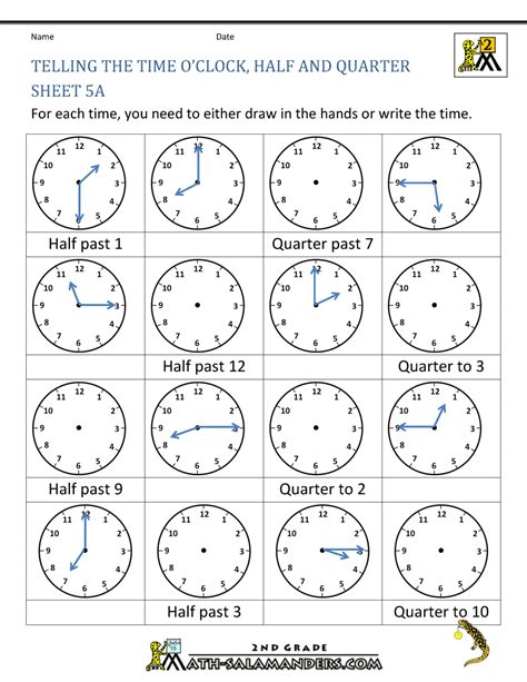 Grade 2 Telling Time Worksheets Reading A Clock Time To The Half Hour Worksheet - Time To The Half Hour Worksheet