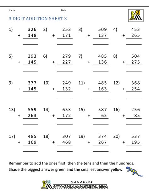 Grade 3 Addition Worksheets Adding Three 3 Digit 3rd Grade Number Add Worksheet - 3rd Grade Number Add Worksheet