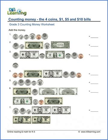 Grade 3 Counting Money Worksheets K5 Learning Money Worksheet Third Grade - Money Worksheet Third Grade