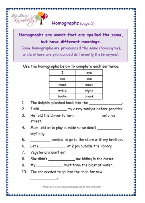 Grade 3 Homographs Worksheets Homographs Worksheet For Grade 3 - Homographs Worksheet For Grade 3