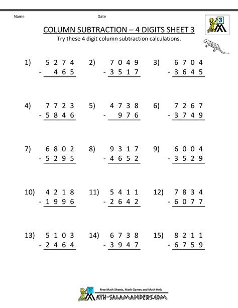Grade 3 Math Worksheet Subtract 4 Digit Numbers 3rd Grade Math Worksheet Reqrouping - 3rd Grade Math Worksheet Reqrouping