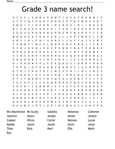 Grade 3 Name Word Search Words For Grade 3 - Words For Grade 3