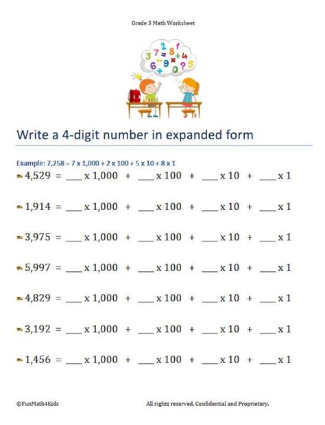grade 3 place value worksheet write 4 digit numbers in expanded form