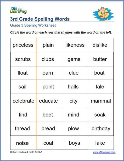 Grade 3 Spelling Lists Practice K5 Learning Spelling Grade 3 - Spelling Grade 3