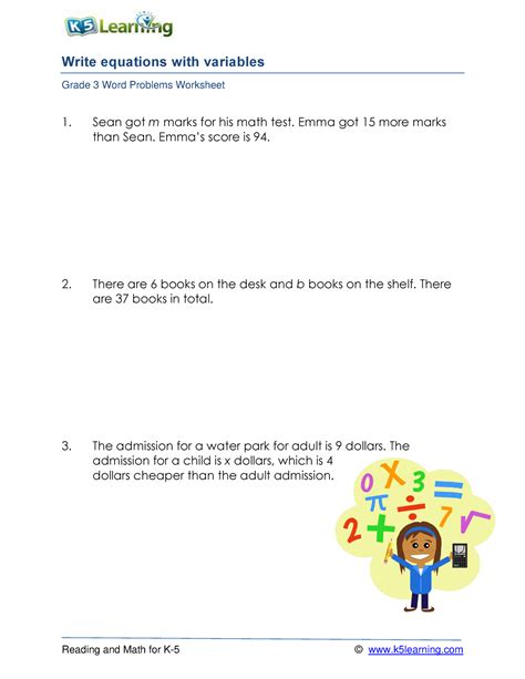 Grade 3 Word Problems With Equations And Variables 3rd Grade Simple Expressions Worksheet - 3rd Grade Simple Expressions Worksheet