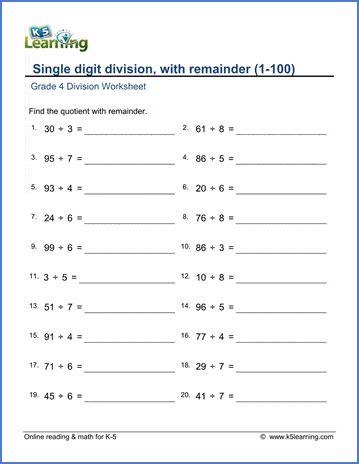 Grade 4 Division Workbook From K5 Learning K5 Learning Long Division - K5 Learning Long Division