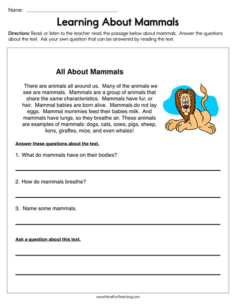Grade 4 Science Worksheets Mammals Worksheet 4th Grade - Mammals Worksheet 4th Grade
