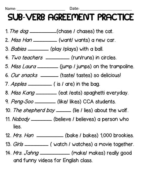 Grade 4 Subject Verb Agreement Worksheets With Solutions Verb Subject Agreement Worksheet - Verb Subject Agreement Worksheet