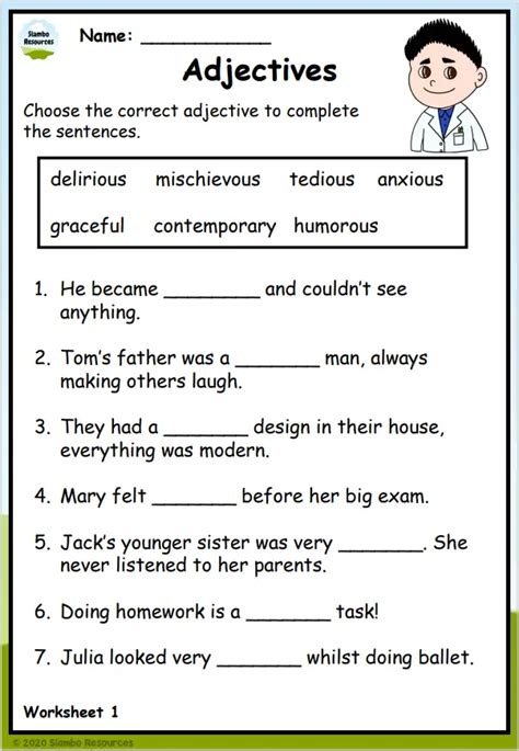 Grade 5 Adjectives Worksheets With Answers Adjective Worksheet 1 Grade - Adjective Worksheet 1 Grade