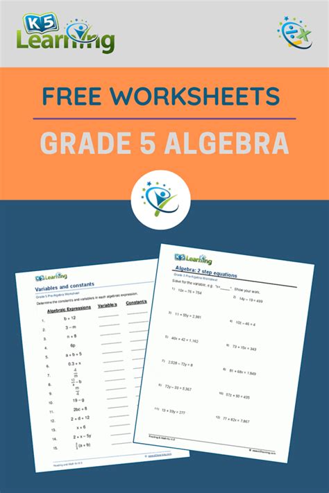 Grade 5 Algebra Worksheets K5 Learning 5th Grade Worksheet Algebraic Expressions - 5th Grade Worksheet Algebraic Expressions