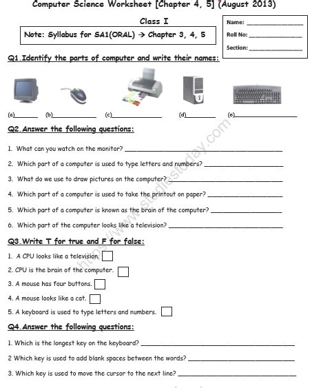 Grade 5 Computer Revision Practice Worksheet With Answers Revision Worksheet Grade 5 - Revision Worksheet Grade 5