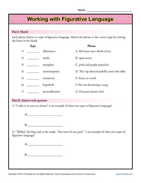 Grade 5 Figurative Language Worksheets K12 Workbook Figerative Language Worksheet Grade 5 - Figerative Language Worksheet Grade 5