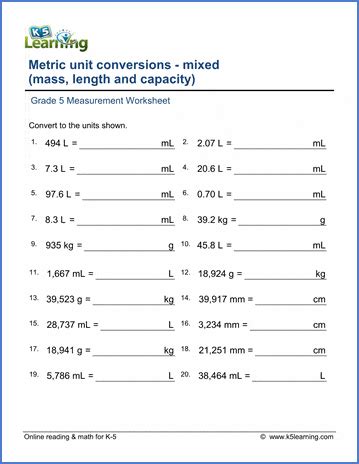 Grade 5 Math Worksheets Convert Metric Lengths With Metric Practice Worksheet - Metric Practice Worksheet