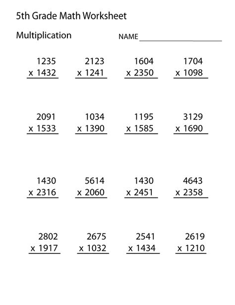 Grade 5 Math Worksheets Multiplication In Columns 3 Grade 5 Multiplication Worksheet - Grade 5 Multiplication Worksheet