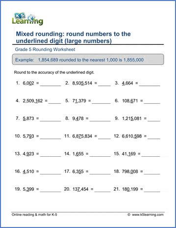 Grade 5 Math Worksheets Round Large Numbers To Rounding Large Numbers Worksheet - Rounding Large Numbers Worksheet