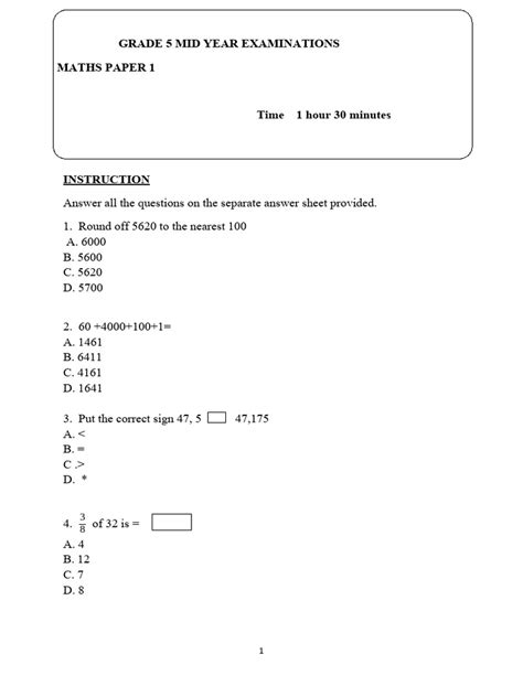 Grade 5 Maths Test Papers Sinhala
