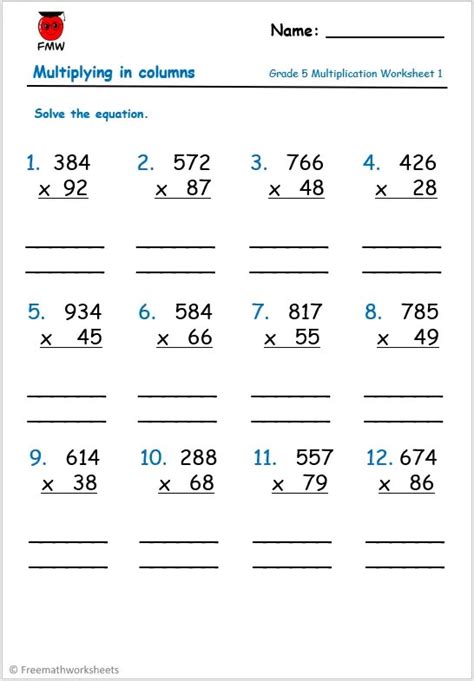 Grade 5 Multiplication Fmw Maths Multiplication Worksheets For Multiplication Worksheets Grade 5 - Multiplication Worksheets Grade 5