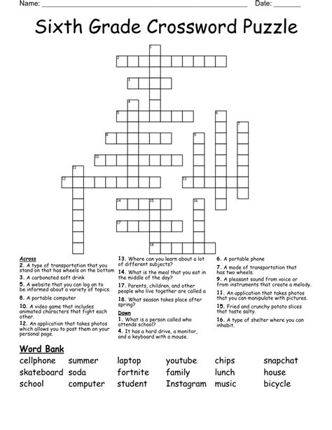 Grade 6 Crossword Teaching Resources Wordwall Crossword Puzzle 6th Grade - Crossword Puzzle 6th Grade