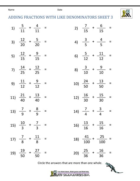 Grade 6 Fraction Worksheets Adding Mixed Numbers Denominators Adding Fractions Worksheet Grade 6 - Adding Fractions Worksheet Grade 6