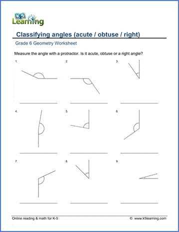 Grade 6 Geometry Worksheets Classifying Angles K5 Learning Angle Worksheet 6th Grade - Angle Worksheet 6th Grade