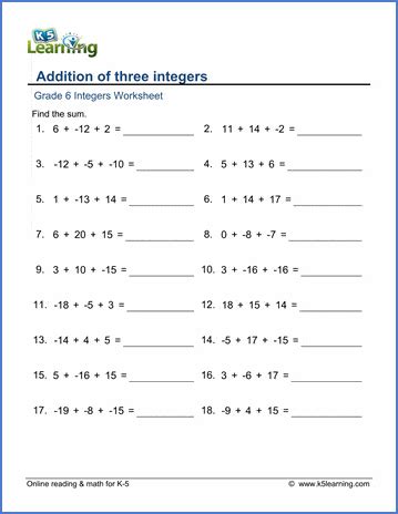 Grade 6 Integers Worksheets Integers Worksheets Grade 6 - Integers Worksheets Grade 6