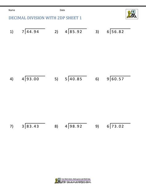 Grade 6 Math Worksheets Decimals Division 1 Digit Dividing Decimals Worksheet Grade 6 - Dividing Decimals Worksheet Grade 6