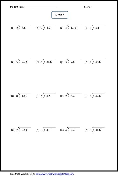 Grade 6 Math Worksheets Division By 1 Digit Long Division 1 Digit Divisor - Long Division 1 Digit Divisor