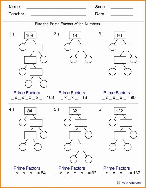 Grade 6 Math Worksheets Factoring Numbers To Prime 6th Grade Prime Factors Worksheet - 6th Grade Prime Factors Worksheet
