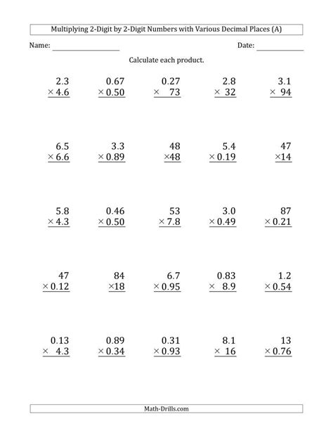 Grade 6 Math Worksheets Multiplication In Columns 4 43 94 Math Worksheet Grade 6 - 43.94 Math Worksheet Grade 6