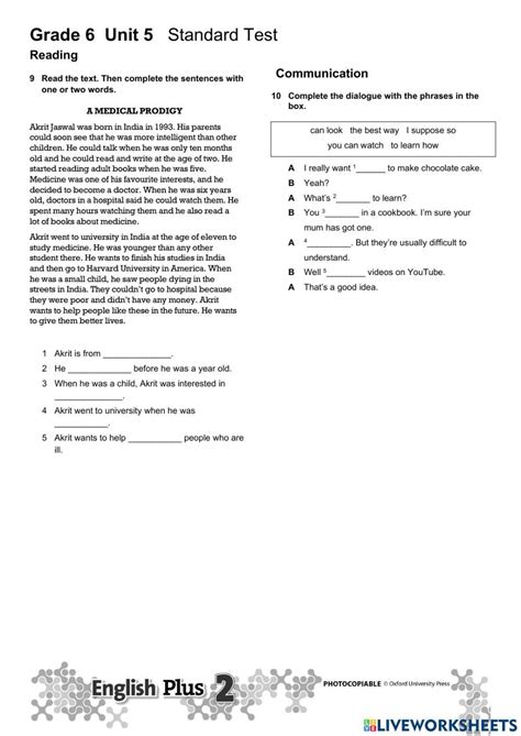 Grade 6 Unit 5 Benchmark Test Answers